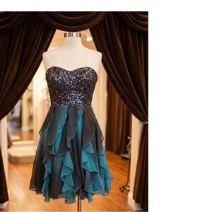 Xtraordinary Sequin and Teal Ruffle Mini Dress